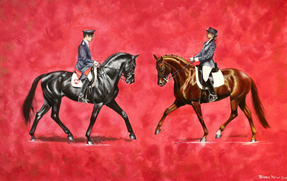 Dressurpferde  mit Reiter Acryl Acrylgemälde Pferdegemälde Pferdeportrait Fineart Horses